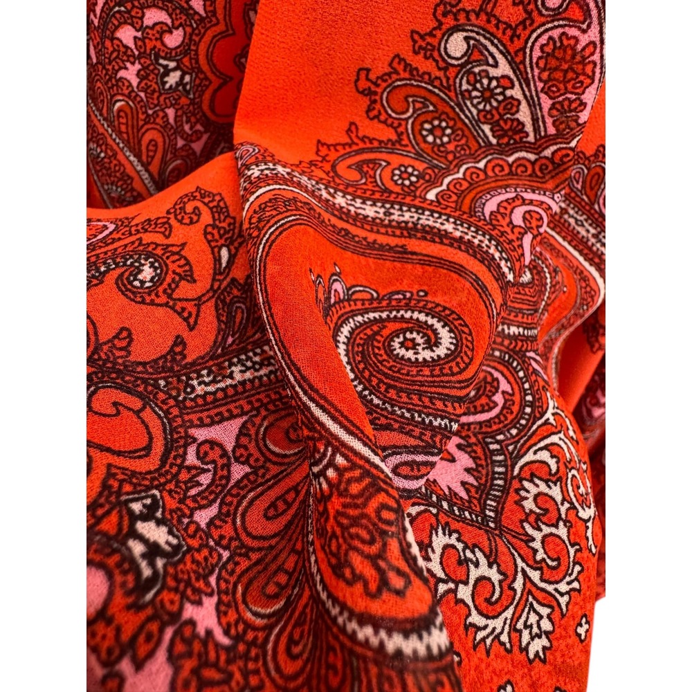 Banana Republic Red Paisley Midi Dress Chiffon Spaghetti Straps Mini Ruffle Sz10 - Picture 6 of 16